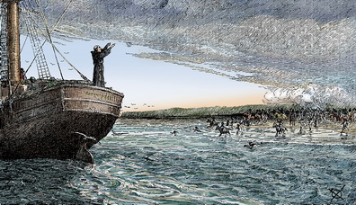 Fr. Peyri departing California in 1832